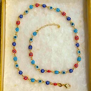 Multicolor Evil Eye Gold Tone Charm Necklace